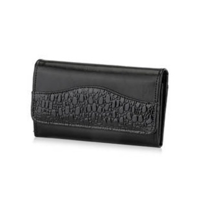 Дамско портмоне Solier P17, естествена кожа, 2 отделения за монети, 5 отделения за карти, черно, 9,5x16см