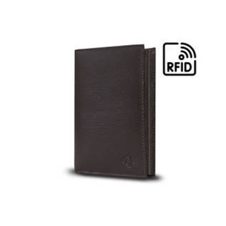 Мъжки портфейл, Solier, SW34, от естествена кожа, 10 отделения за карти, 13x9,5см, кафяв
