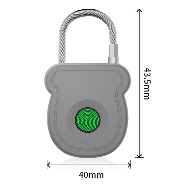 Lacat inteligent cu amprenta Larimuer, cablu flexibil, pentru geanta, rucsac, cutie unelte, gri