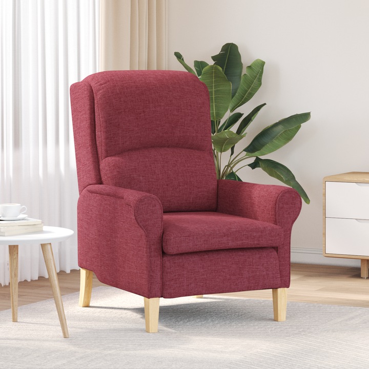 Fotoliu modern, vidaXL, vina rosie, textil, picioare din lemn