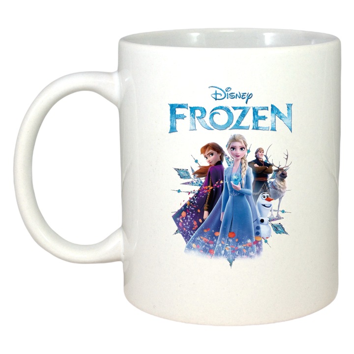 Cana Frozen regatul de gheata cu Elsa Anna si magia iernii, Cri-Flo, Ceramica, 330 ml, Culoare Alb