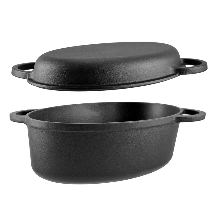 Oala ovala din fonta Perfect Home, 37,5x26cm, 7,5 litri, cu capac si manere