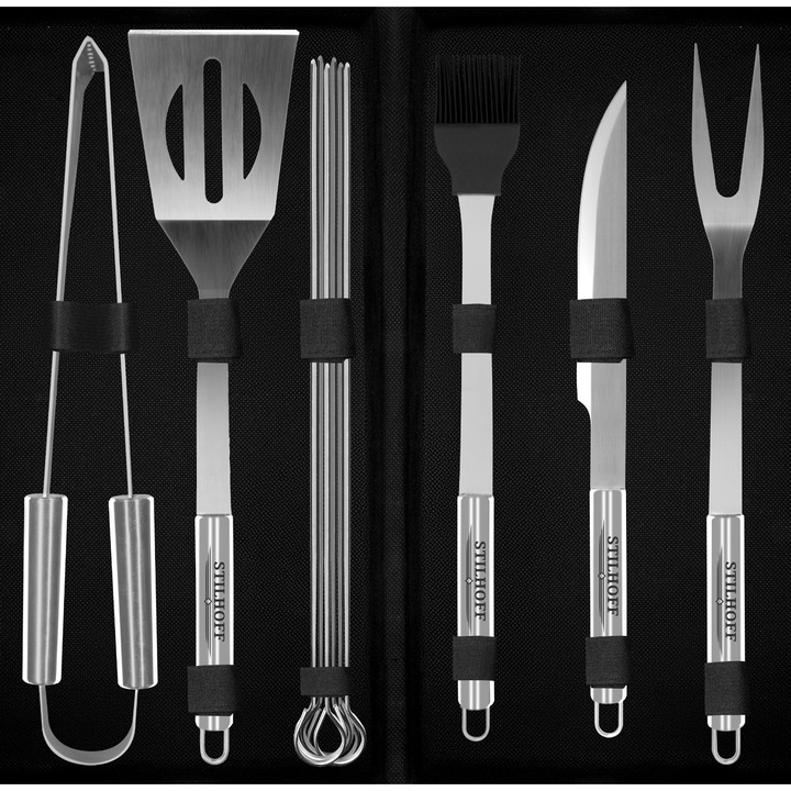 Set Accesorii Gratar Stilhoff 10 Buc, Otel Inoxidabil, Ergonomic, Cutie Rezistenta