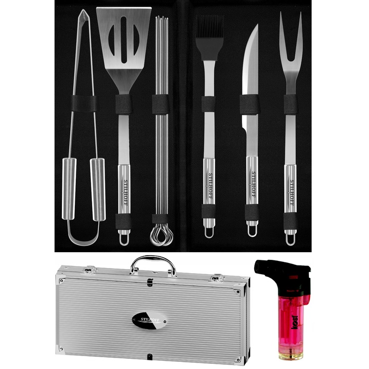 Set de accesorii pentru gratar, 11 piese, Stilhoff, valiza inclusa, metal