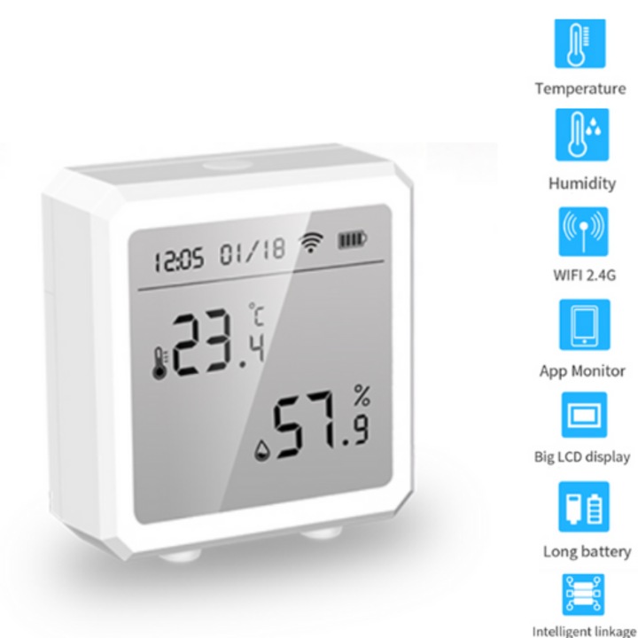 Dispozitiv Smart Home pentru monitorizarea temperaturii si umiditatii, Litter Robot, controlat prin aplicatie, 60x63x25mm, alb