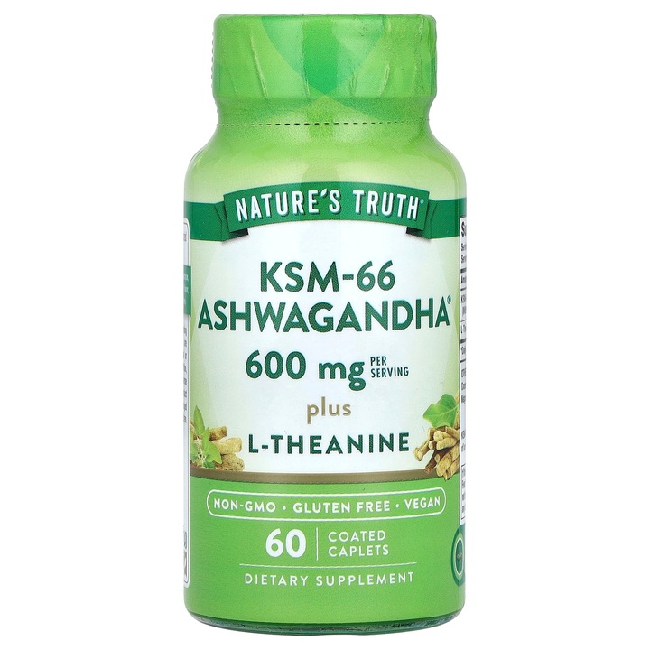 Capsule KSM-66 Ashwagandha Plus L-Teanina, Nature's Truth, 60 capsule filmate