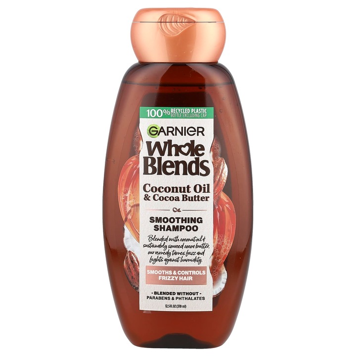 Sampon de netezire, Garnier, Amestecuri complete, ulei de cocos si unt de cacao, 370 ml