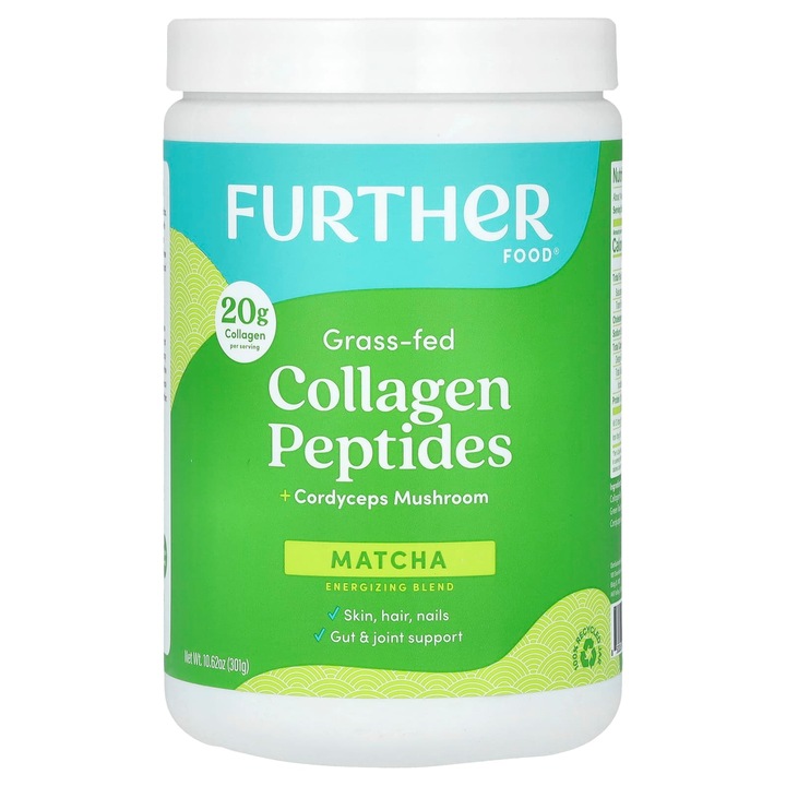 Supliment, Further Food, Peptide de colagen + Cordyceps, Matcha, 301g