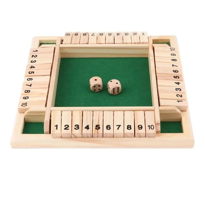 Deluxe Shut The Box társasjáték szett 10 számmal, partikra, többszínű