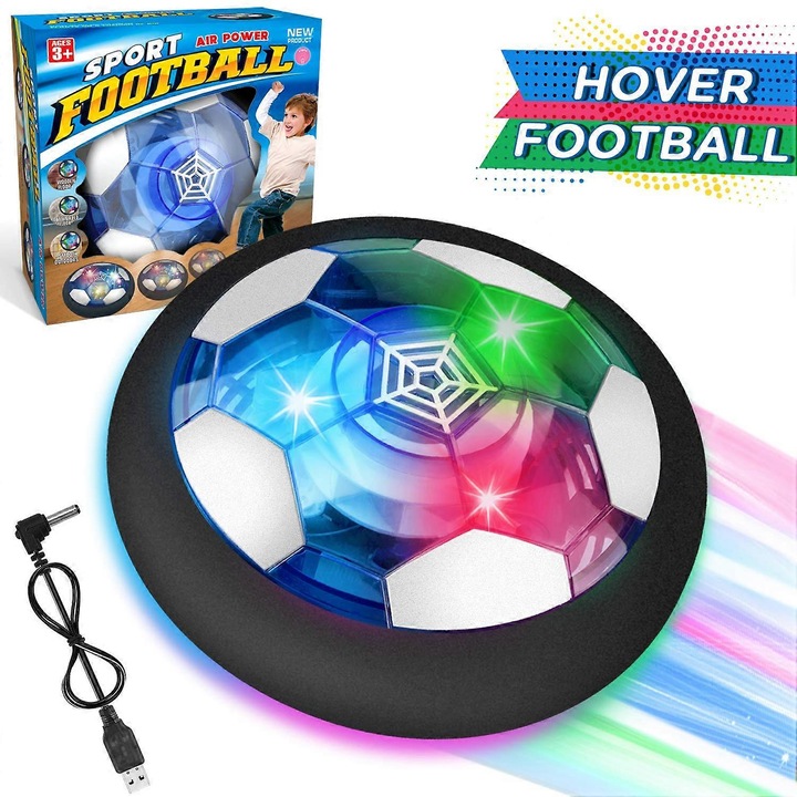 Minge plutitoare 2 in 1 fotbal si hockey, cu LED-uri colorate, 18.5cm, pentru interior, cu margini din spuma