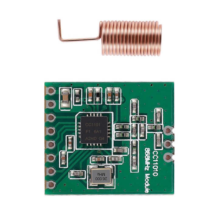 Modul transceiver radio 868MHz, multicanal, verde, 1.2K-500Kbps, 64 FIFO, 7x4cm