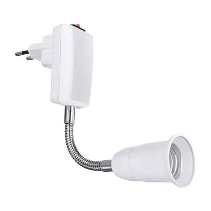 Soclu E27 cu brat flexibil, priza wireless, alb, 9cm