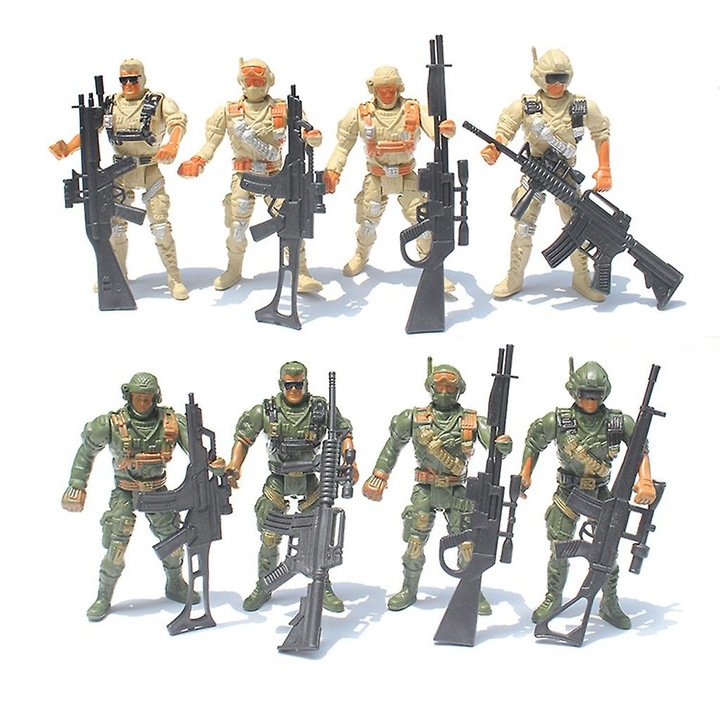 Set de 8 soldati de actiune, 9cm, diverse culori, jucarii din plastic