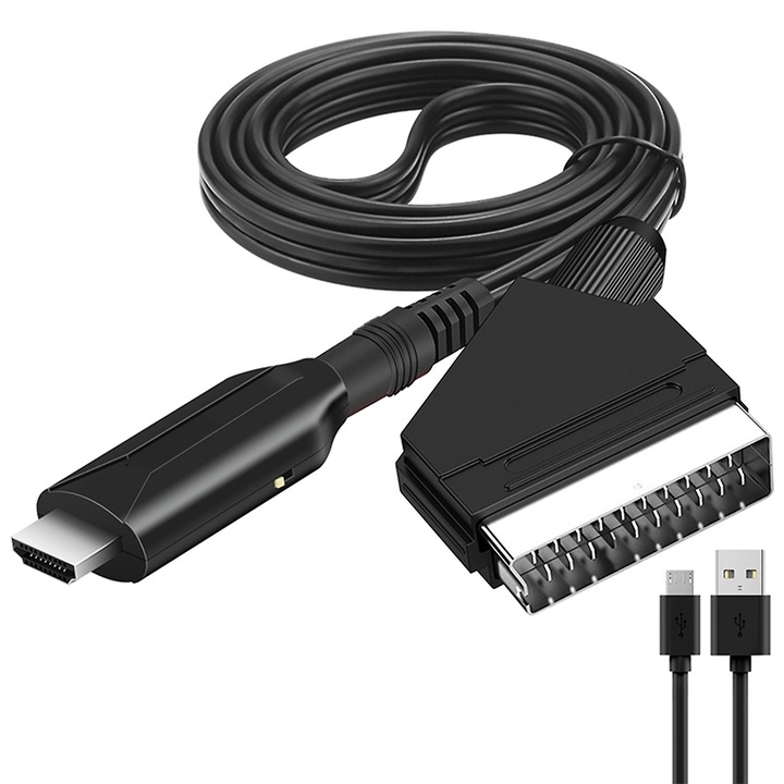 Convertor SCART la HDMI, cablu 1m, negru, portabil