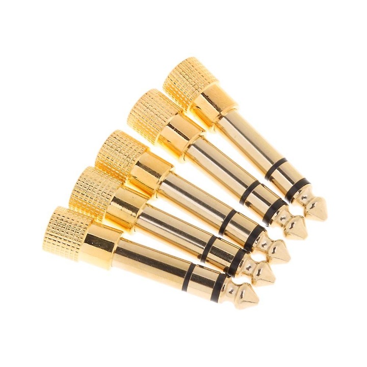 Set 5 adaptoare audio stereo 6.3mm la 3.5mm, metal, 45x10x10mm