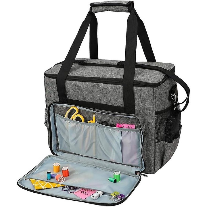 Geanta pentru masina de cusut, 600D Oxford, rezistenta la apa, gri, 45x35x24cm