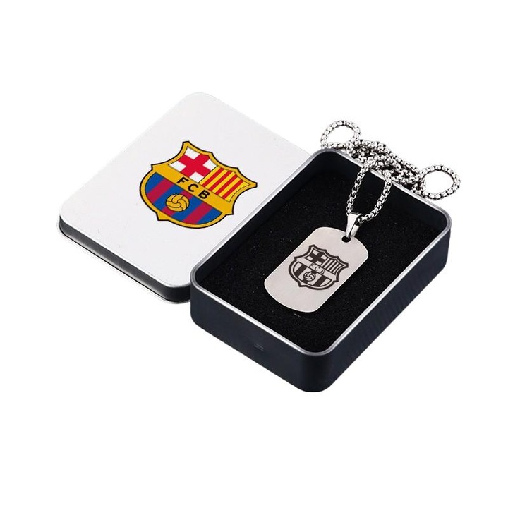 Rozsdamentes acél nyaklánc, 4.5x2.5cm, FC Barcelona, többszínű