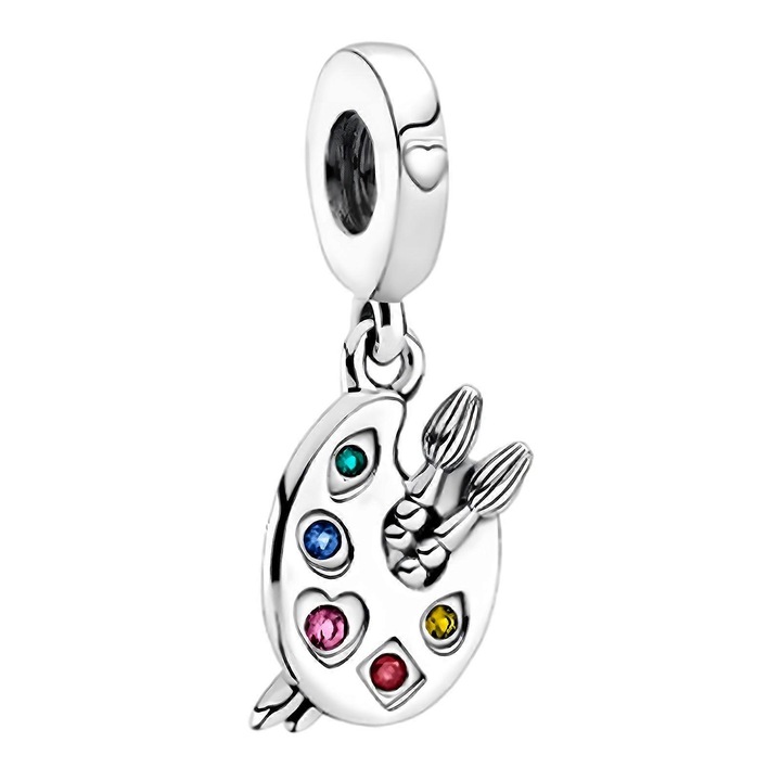 Pandantiv paleta pictor cu pensule argintiu 2.1x1.2cm