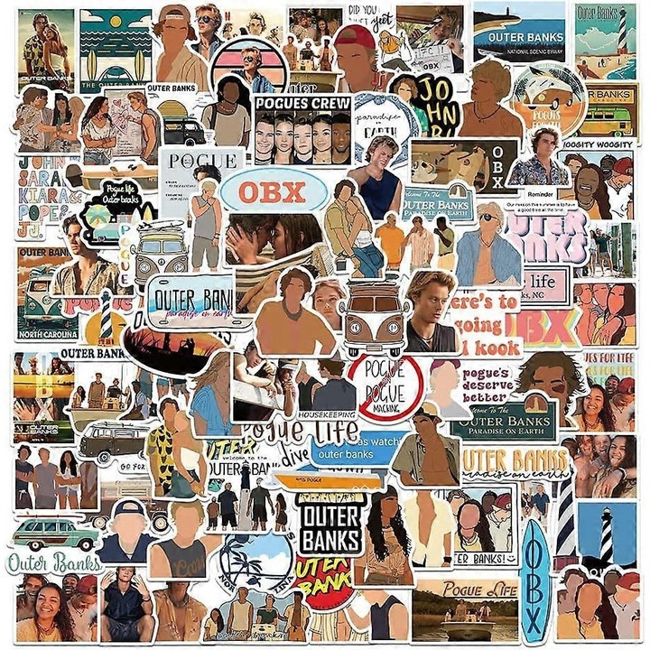 Set 100 Stickere Decorative Outer Banks, PVC, Waterproof, 2-4 inch