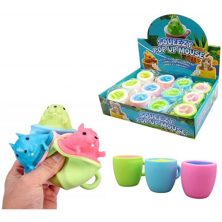 Set jucarii antistres, Trifox 12 buc, model soarece in cana, multicolor