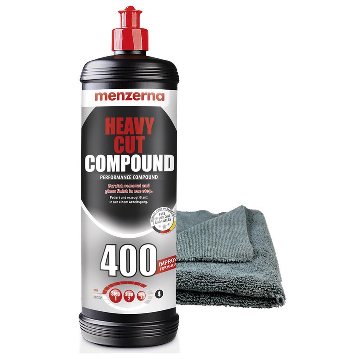 Абразивна паста Menzerna Heavy Cut Compound 400, силна, 1л, микрофибър 30x30см