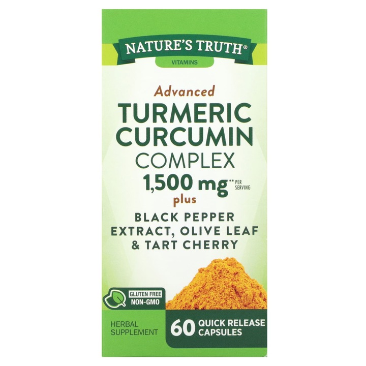 Nature's Truth, Complex de curcumina si turmeric, 1500 mg, 60 capsule cu eliberare rapida (750 mg per capsula)