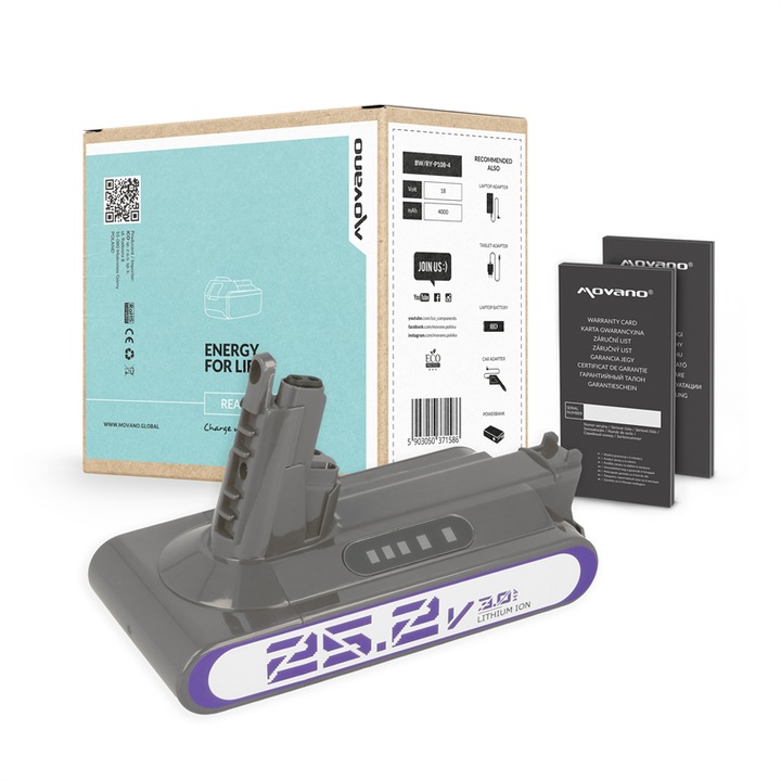 Baterie pentru aspirator Dyson V10, Movano, 25.2V, 3.0Ah, constructie rezistenta, sistem avansat de protectie