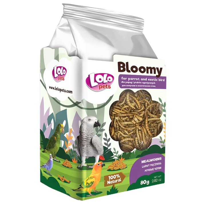 Hrana naturala pentru pasari exotice Lolo Pets Bloomy, larve, 80g