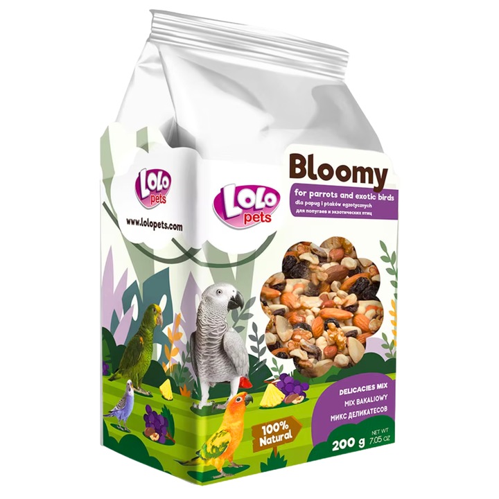 LoLo Pets Bloomy Mix de fructe uscate pentru papagali si pasari exotice 200g