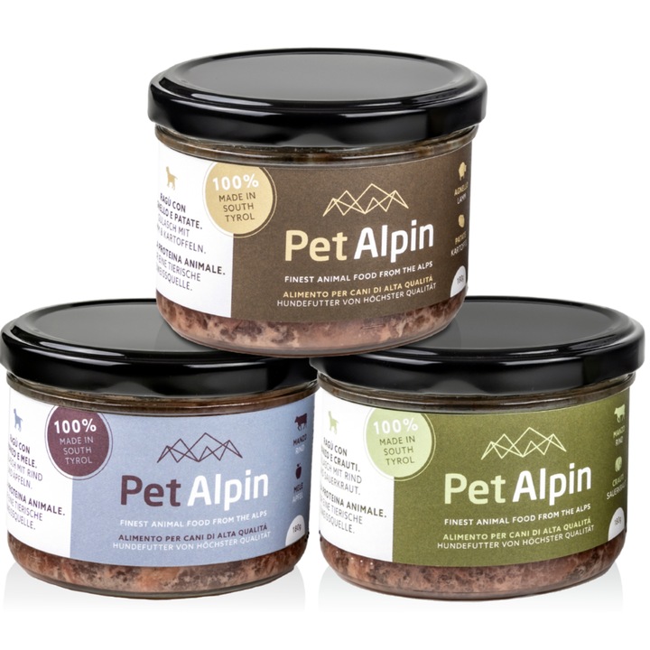 Set hrana umeda pentru caini, CLAUS, 3 sortimente, carne de vita si miel, 2x180g si 1x100g