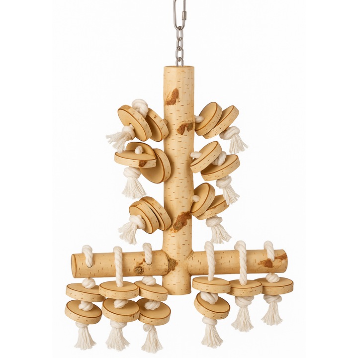 Играчка за птици, Parrot Planet, модел Big T, 6 нишки, естествен цвят, 40x50 см