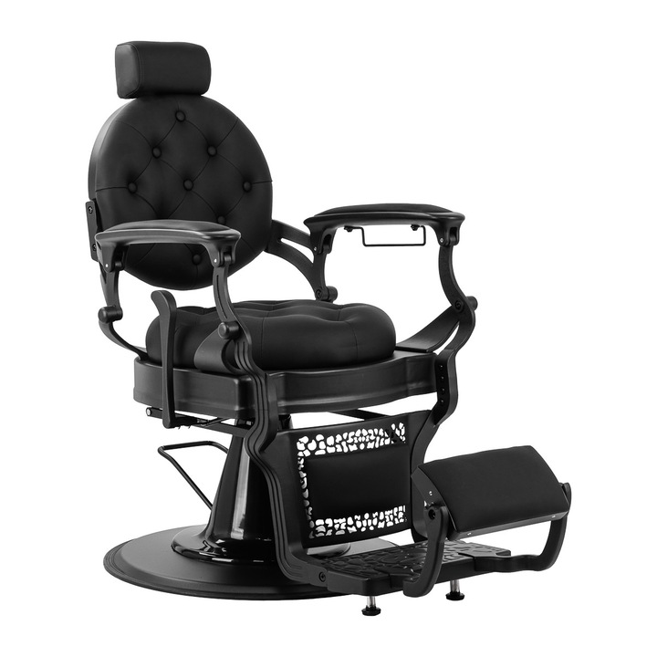 Fotel barberski Gabbiano 8779B, negru, cu suport pentru cap, inaltime reglabila 56-70 cm, set complet