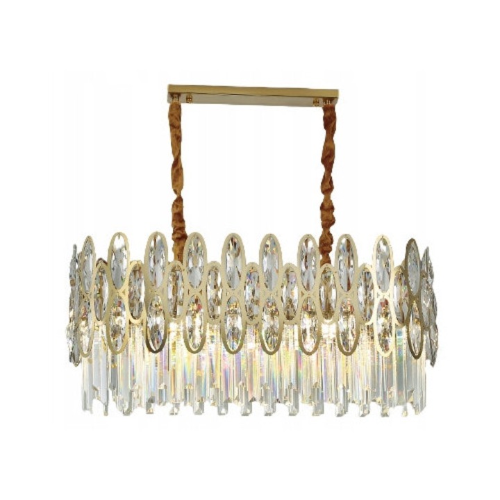 Candelabru DeLux, zyrandol cristal, modern, auriu, 80x35cm, 12 surse de lumina