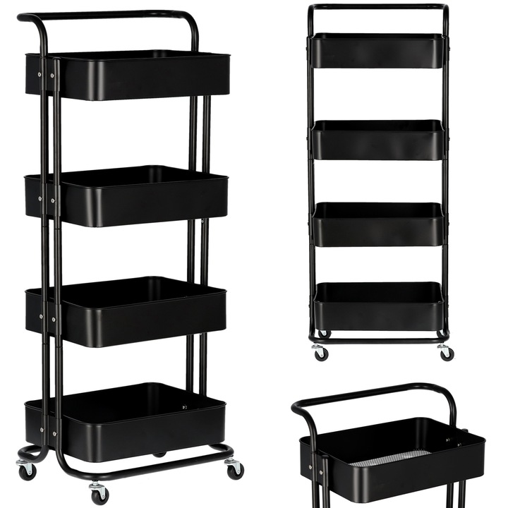 Carucior mobil Calissimo cu 4 cosuri, negru, 110x45x32cm