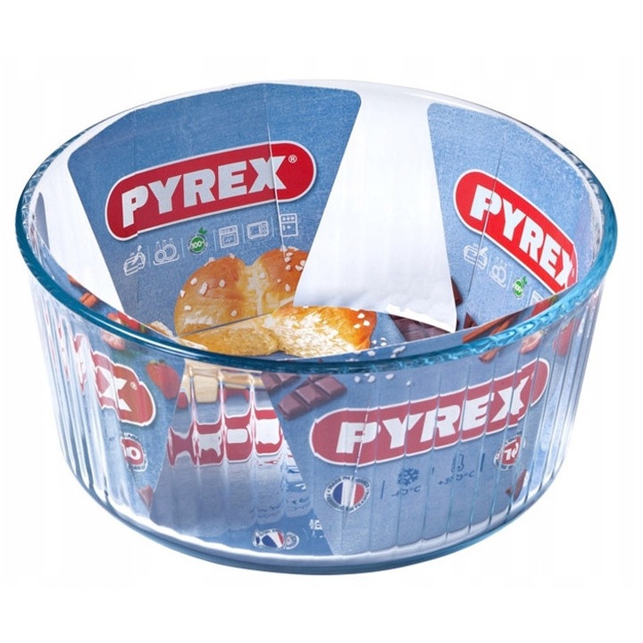 Tava de copt tarta Pyrex Bake & Enjoy, sticla termorezistenta, transparent, 22x22x10cm, capacitate 2.5L