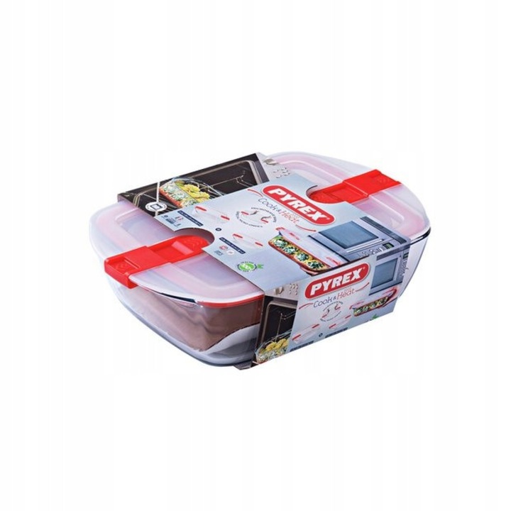 2 db Cook&Heat hőálló tál szett, 2,5L + 0,8L, üveg, Pyrex, 28x20x8cm, 23x15x4cm