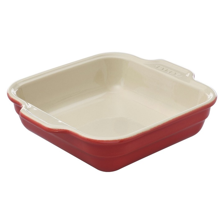 Тава за печене Pyrex Creation, Квадратна, Керамика, 27x23x5,5 см, Червен/Бял