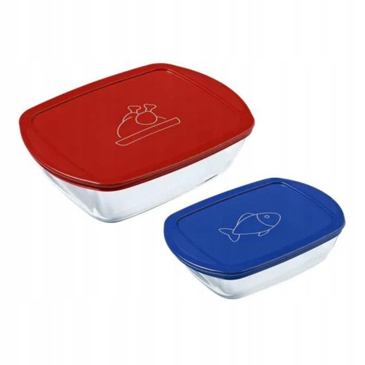 Set 2 vase termorezistente Pyrex Cook & Store, 1.2L+2.5L, sticla, dreptunghiular, transparent