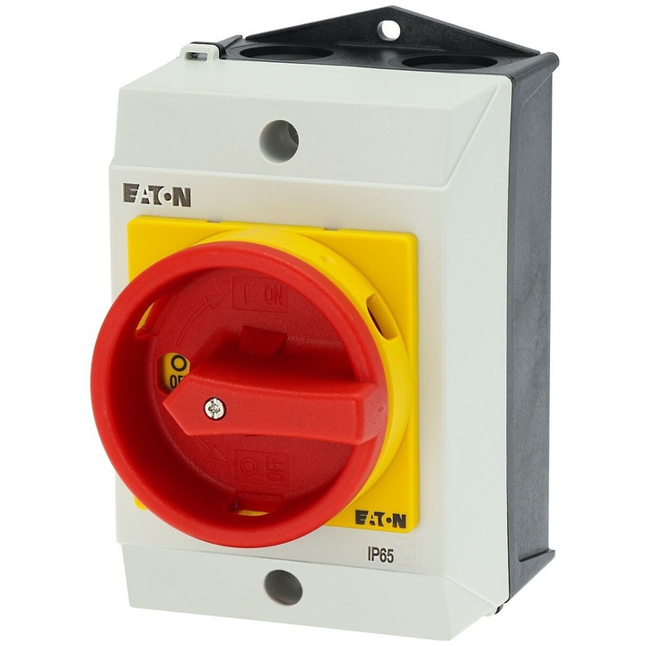 Intrerupator principal Eaton T0, 20A, 690V, IP65, cu maner rosu si inel galben