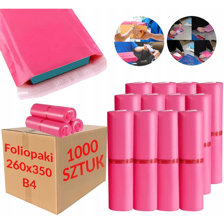 Borítékok Pako FolioPaki Kurierskie Rozowe B4 260x350mm, 1000 darabos készlet