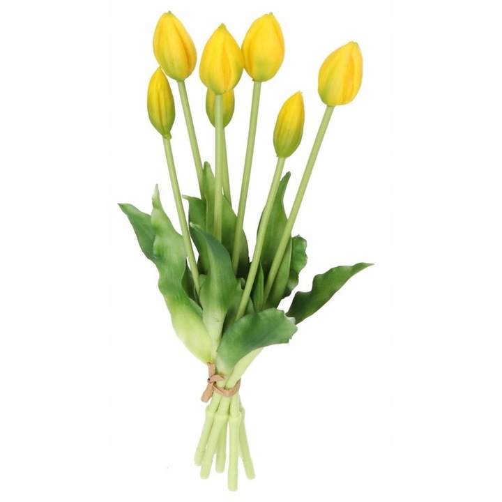Buchet de flori artificiale Deko, 7 bucati lalele, galbene, 42cm