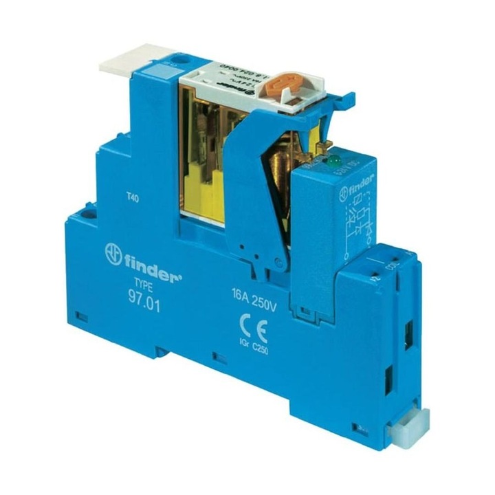 Modul releu Finder 1P 16A 230VAC indicator blocare contacte suruburi montaj DIN 35mm