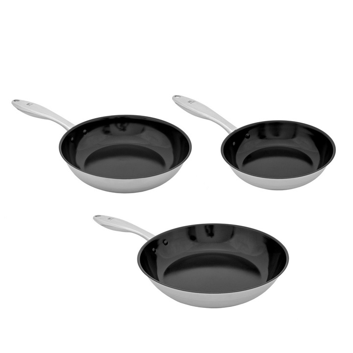 Комплект тигани Shiori, неръждаема стомана 304, незалепваща керамика, 20x20см, 24x24см, 28x28см