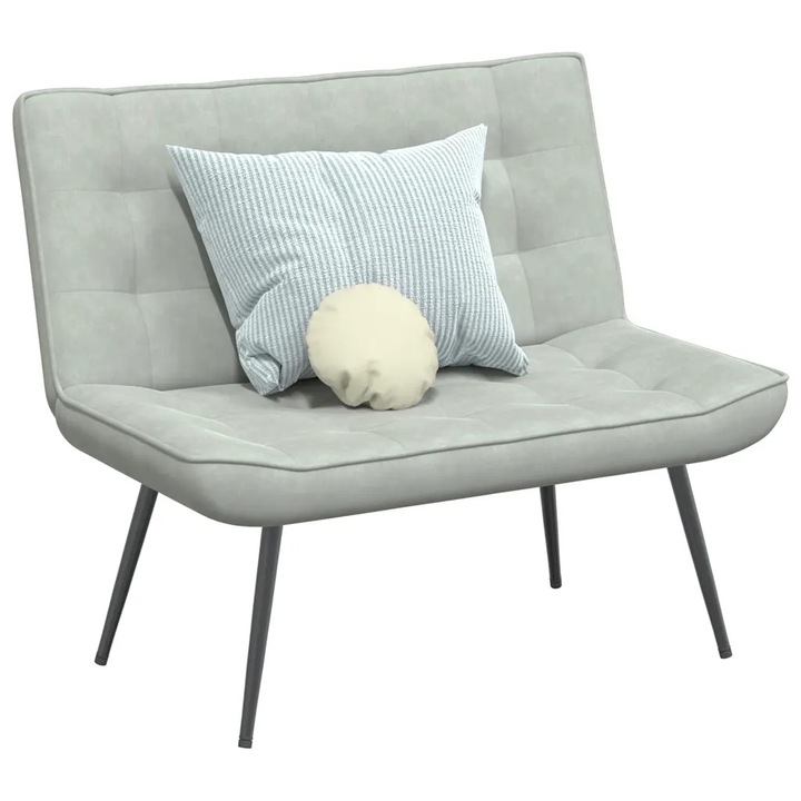 Banca tapitata, vidaXL, jasnosara, 110x74x84 cm, cu cadru din metal/placaj