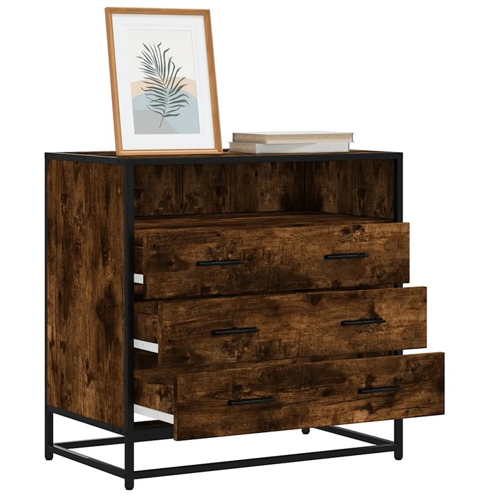 Comoda vidaXL, 3 suflade, material lemnos, 70x41x70 cm, gri fumuriu