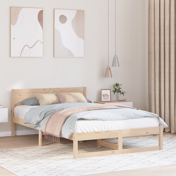 Cadru de pat vidaXL din lemn de pin natural, 120x190 cm, durabil, design minimalist