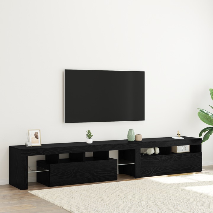 Mobilier TV 2 buc. cu lumini LED, MDF stejar negru vidaXL