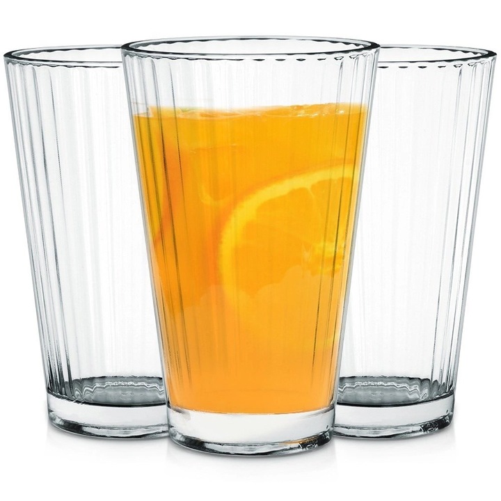 3 darabos pohárkészlet, 270 ml, 12x8 cm, átlátszó üveg, függőleges kialakítás