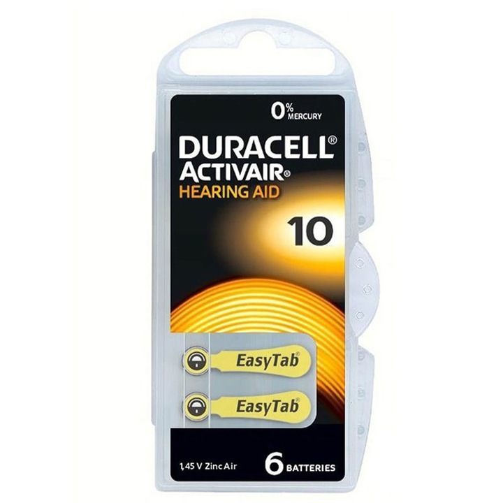 Set baterii Duracell, 6 bucati, pentru aparat auditiv PR10