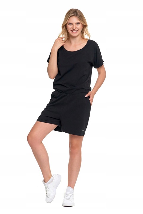 Női rövid overál, Moraj, elegáns és kényelmes, fekete, pamut elasztánnal, M INTL